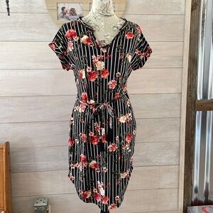 𝅺bobbie Brooks Black Flower Stretch Dress M